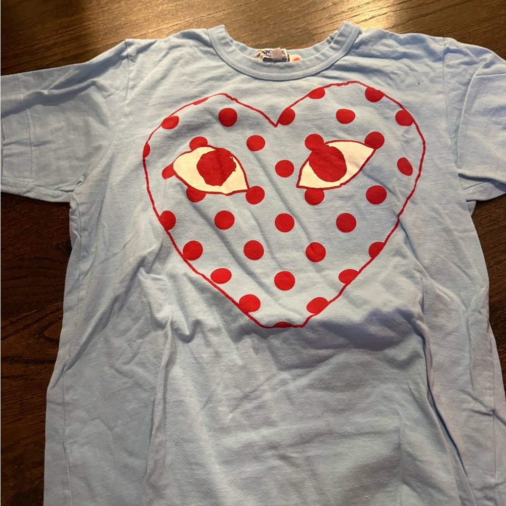 Blue Shirt with Red Heart Design
